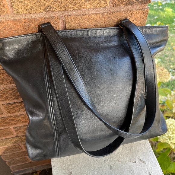 COACH Vintage USA 80s Large Navy Black Ink Zip Shoulder Brief Bag Carryall Tote - Picture 1 of 8